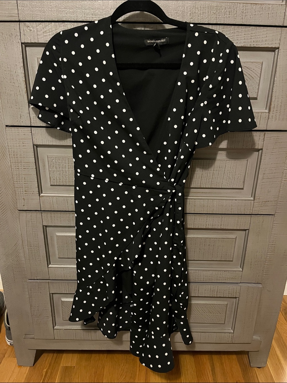 Banana Republic Black & White Polka Dot Wrap Mini Dress